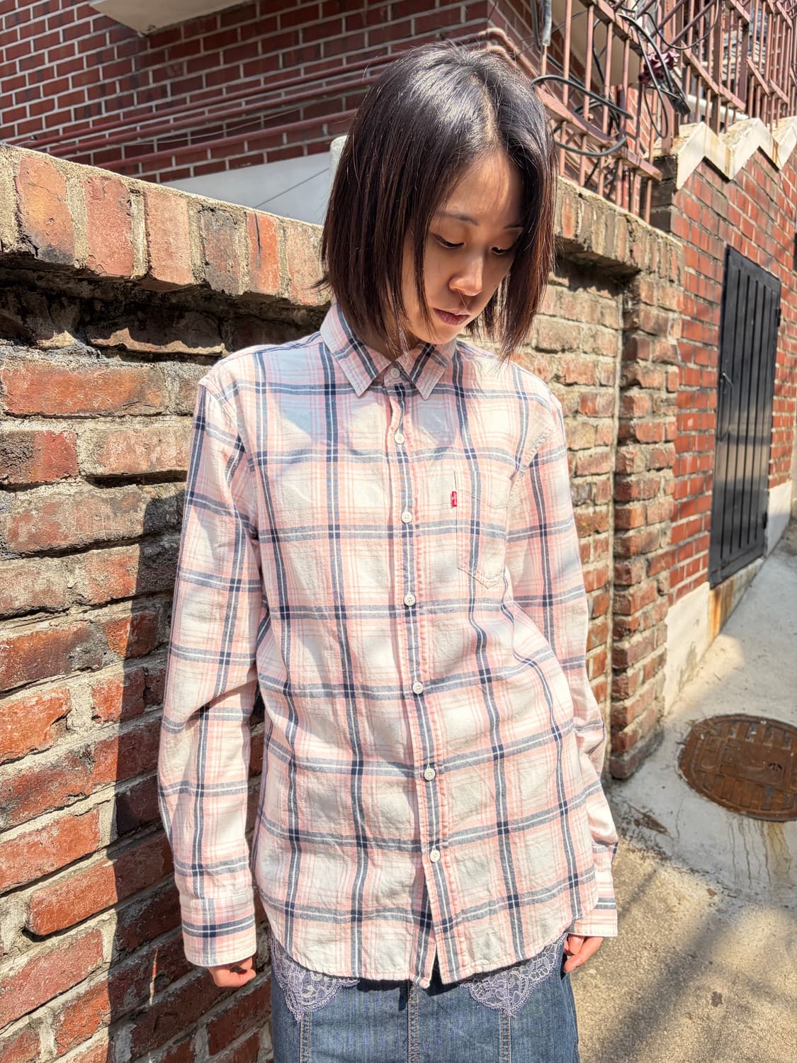 Levi’s 핑크 체크 셔츠 M  상품이미지1