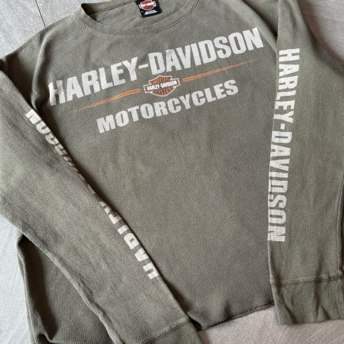00년대 미국 생산 할리데이비슨 롱슬리브 카키 와플 티셔츠 상품이미지8