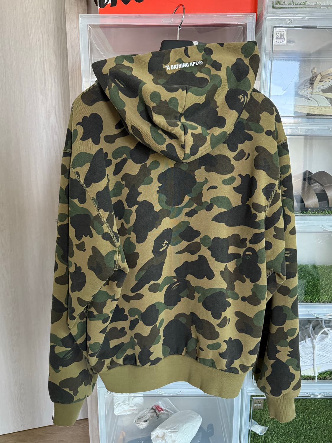 베이프 퍼스트 카모 헤비 워시 크롭 핏 집 후드 그린. 택없음 새상품 상품이미지10