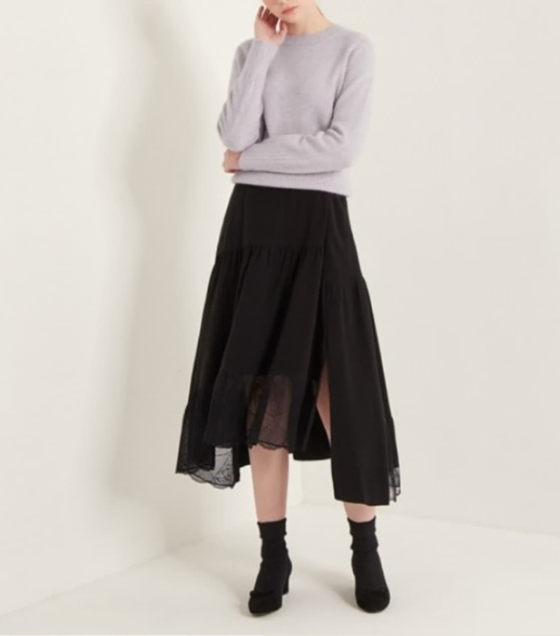 sjsj 19fw 블랙 레이스 스커트 상품이미지3