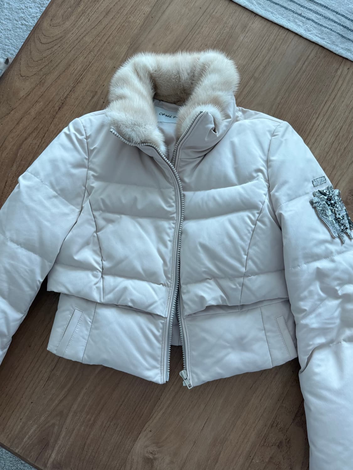 오브제 밍크퍼 아이보리 숏 패딩 상품이미지1