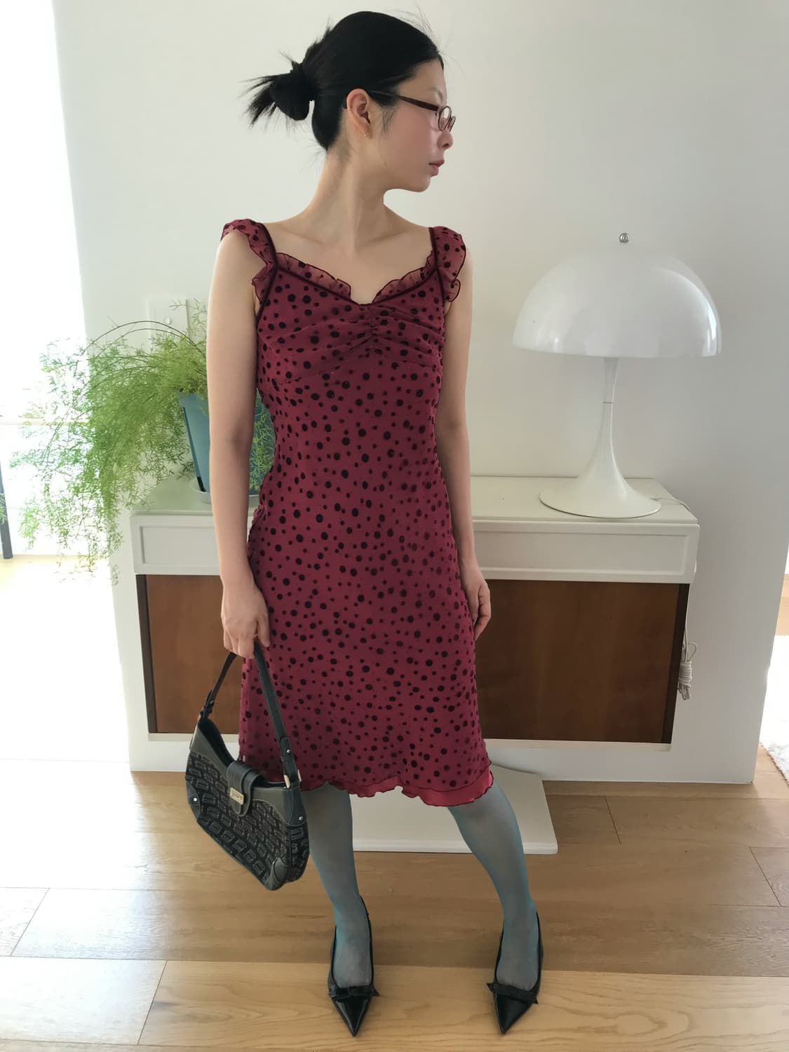 vintage burgundy dot one-piece 상품이미지2