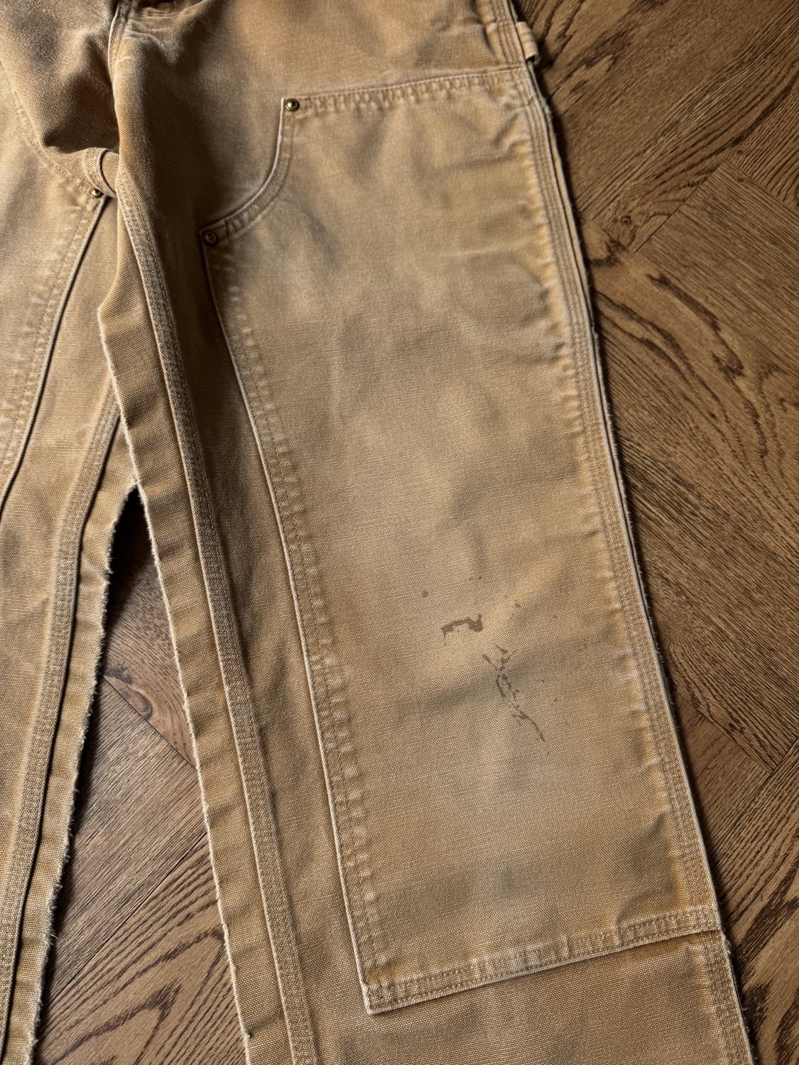 [32]칼하트 Made in USA 빈티지 페이딩 브라운 더블니 워크팬츠 상품이미지4