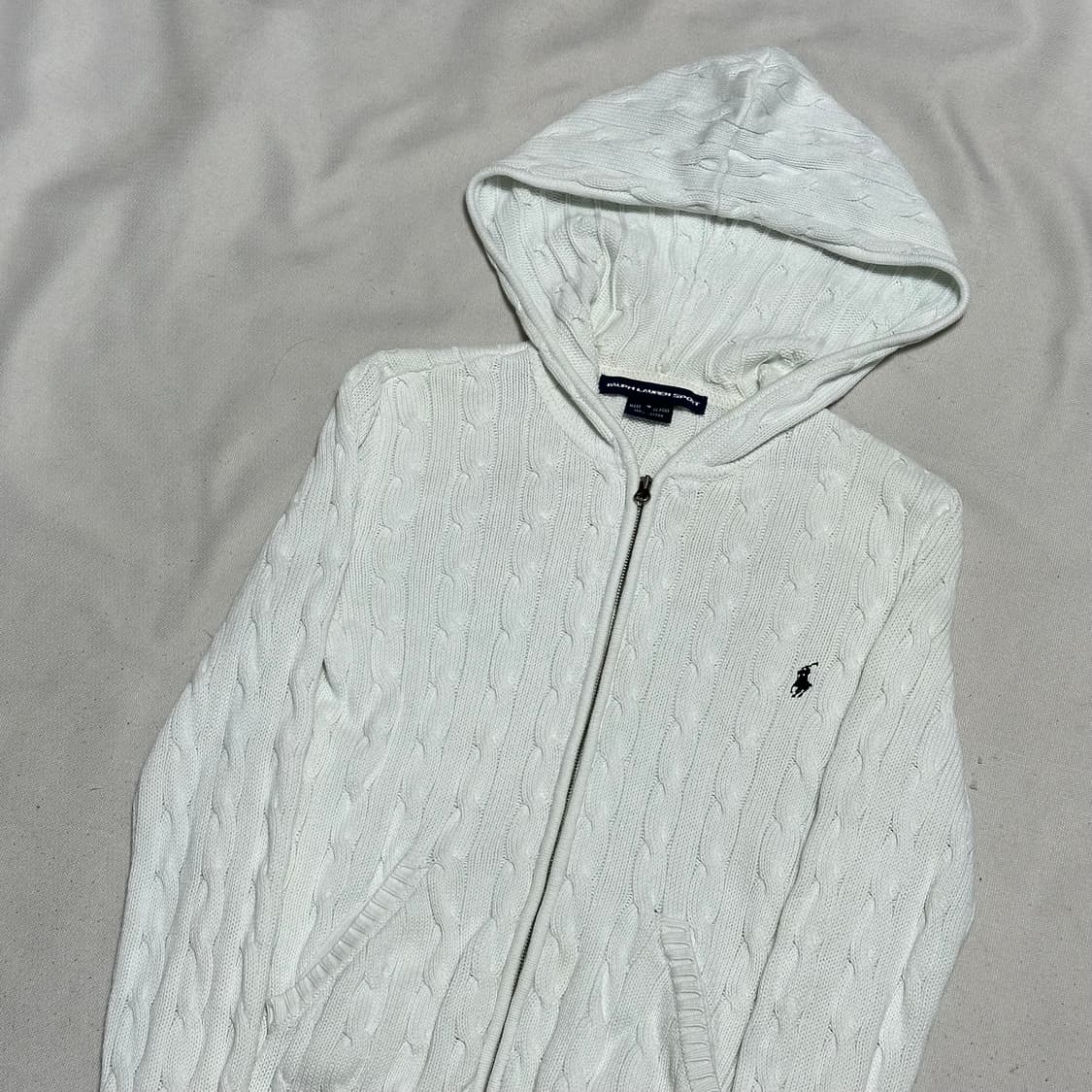 S 폴로 스포츠 여성용 화이트 케이블 후드 니트집업  상품이미지1