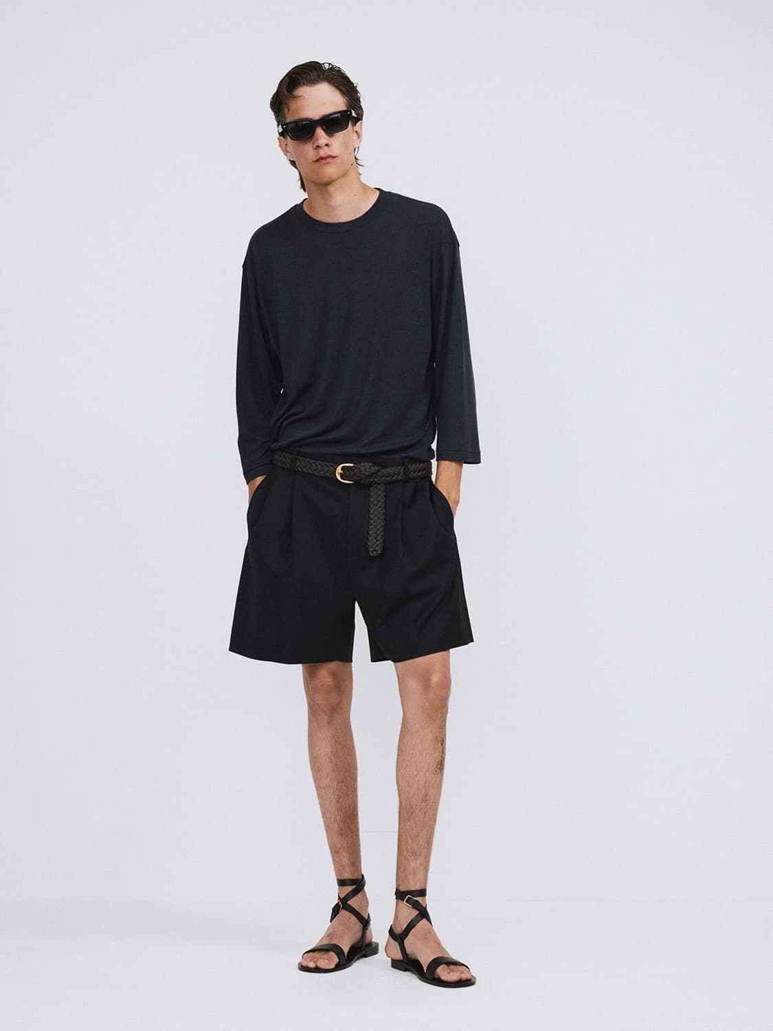 렉토 26SS 더블 플리츠 숏츠 반바지 팬츠 다크 네이비 상품이미지2