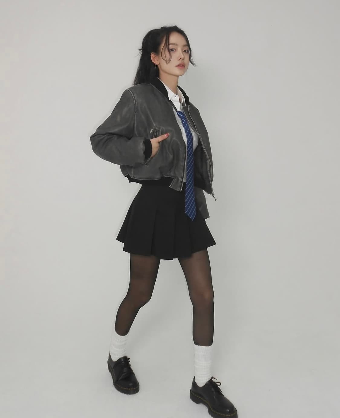 [차콜블랙]페일제이드 레더 패디드 봄버 자켓 패딩 가죽패딩자켓 상품이미지3