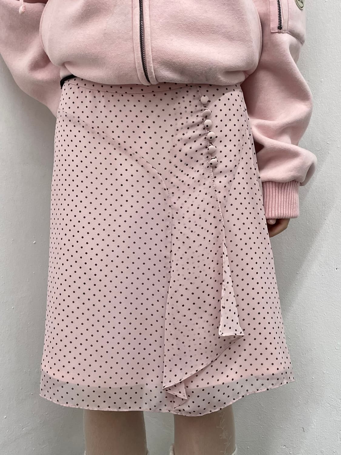 핑크 도트 버튼 시어 스커트 상품이미지3