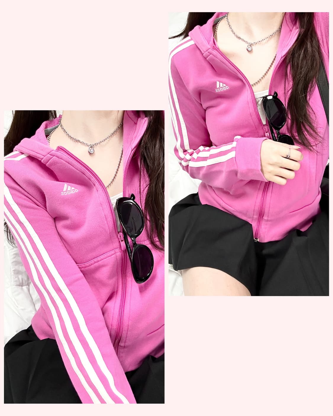 아디다스 자수로고 핑크 삼선 후드집업 상품이미지1