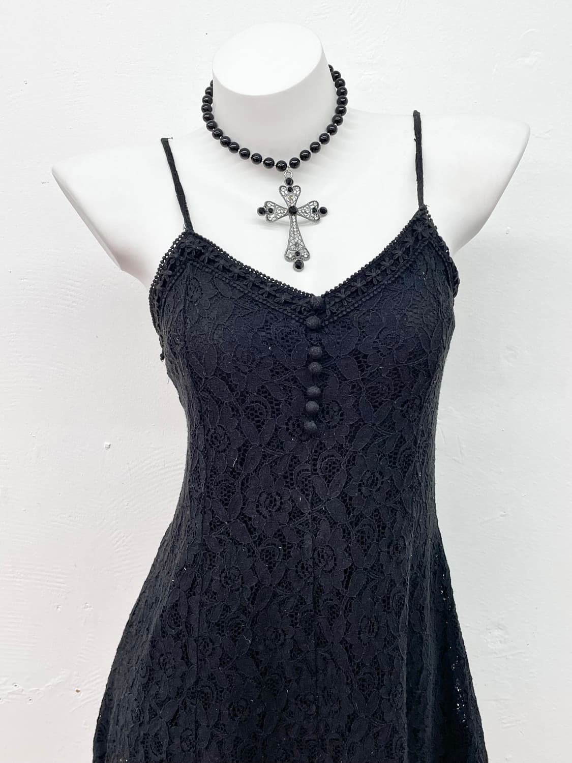 블랙 레이스 버튼 원피스 상품이미지2