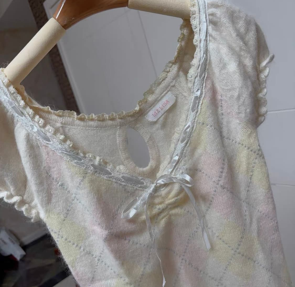 lizlisa 리즈리사 아가일 니트 양산형 달천깔 로걀탑 희귀매물 핀터 상품이미지2