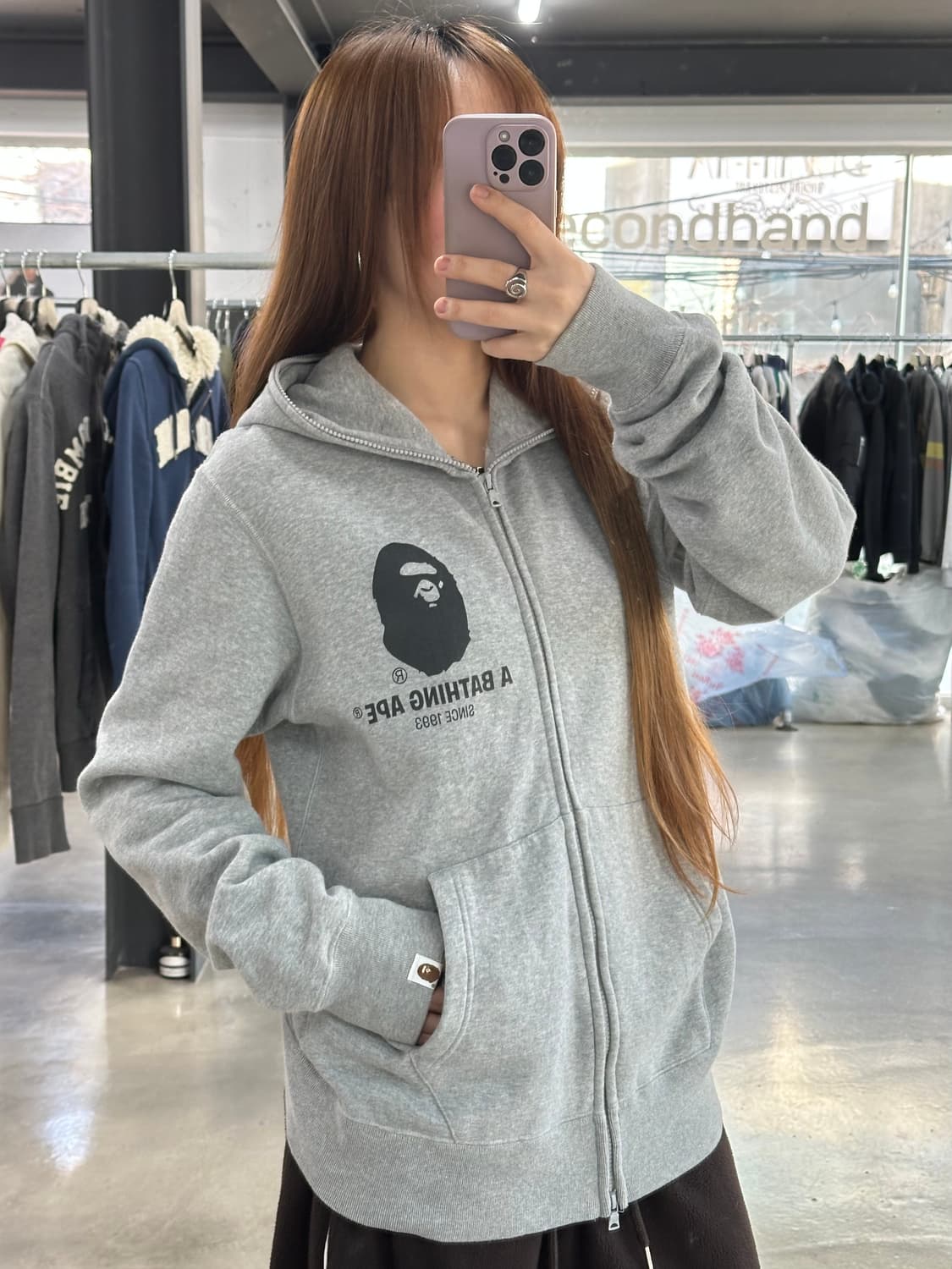 베이프사루 풀 후드집업 그레이 상품이미지4