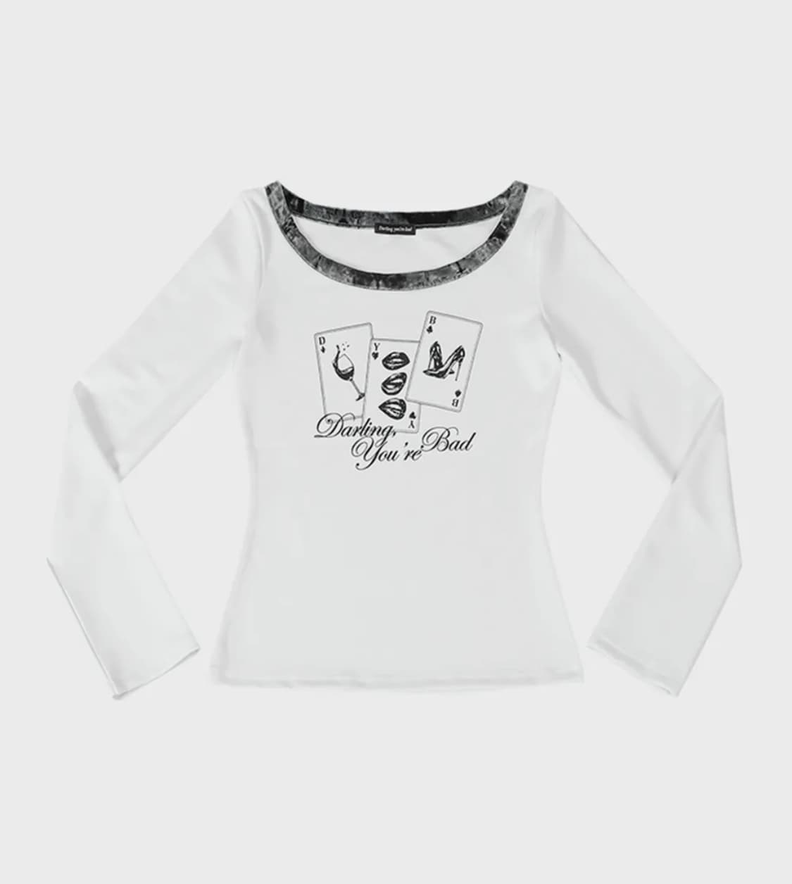 달링유어배드 플레잉 카드 벨벳 트리밍 티셔츠 상품이미지1