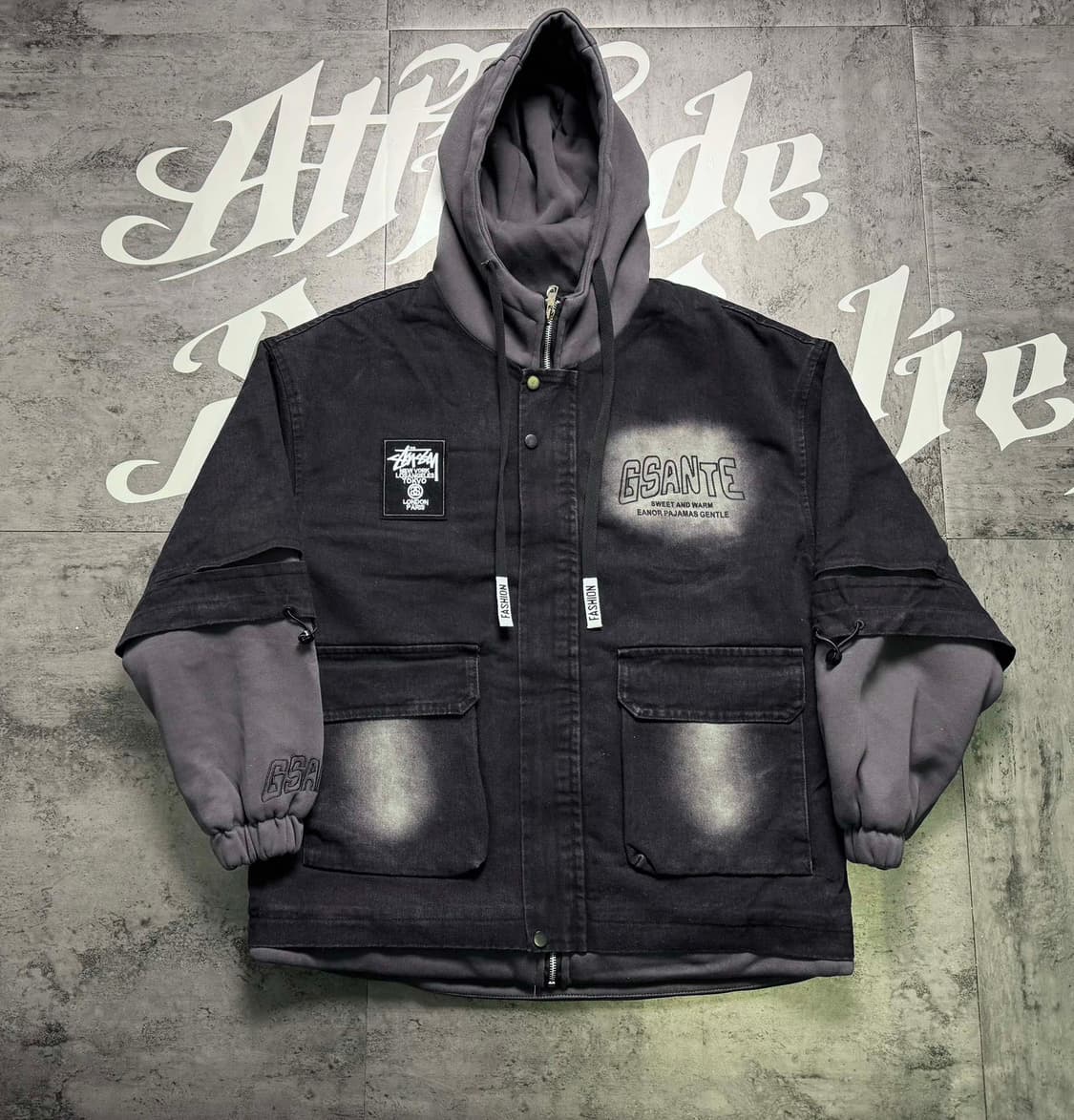 스투시 데님 페이크 투피스 겨울 한정 기모 도톰 하이넥 패딩 상품이미지1