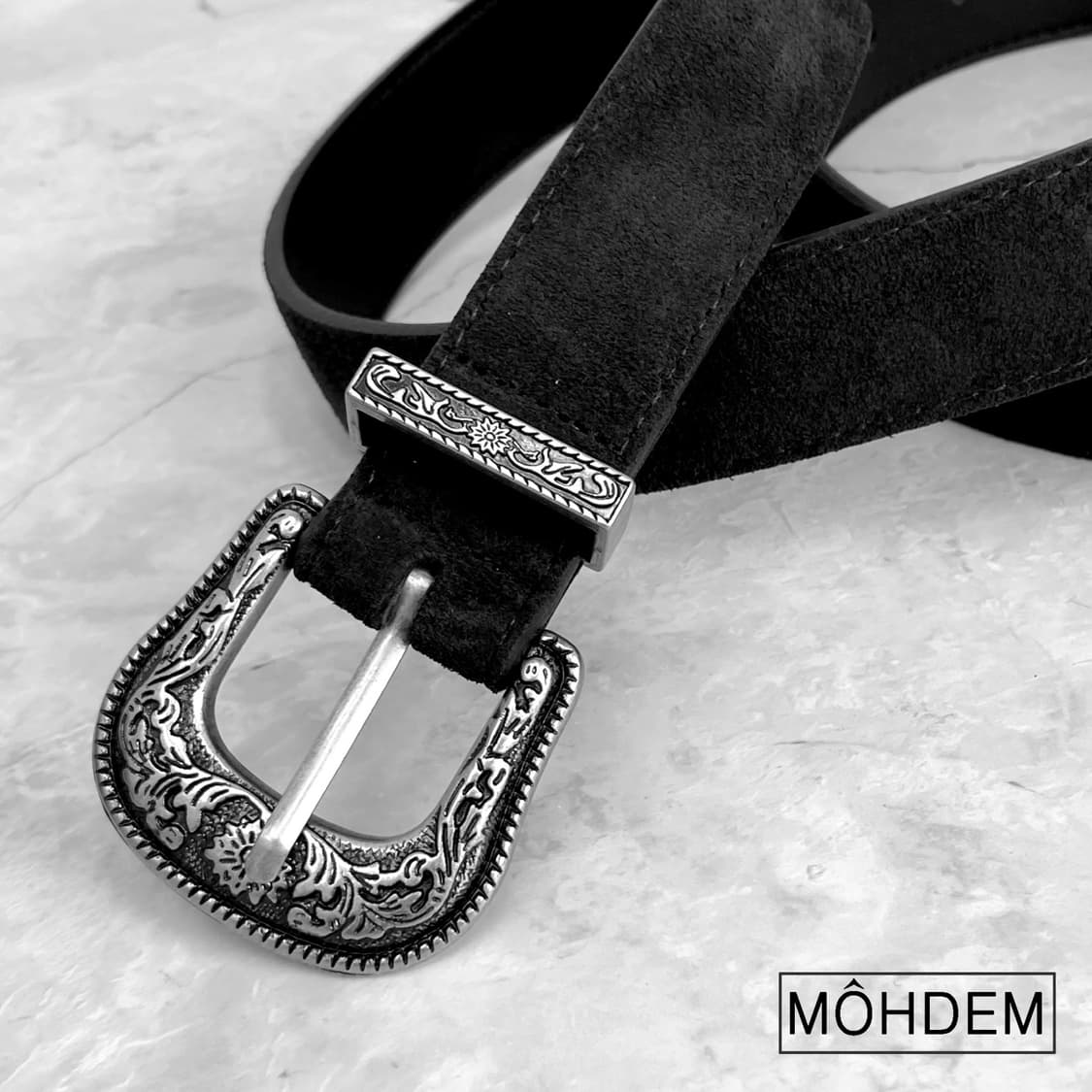 [Unisex] 클래식 웨스턴 스웨이드 가죽 벨트 블랙 상품이미지6