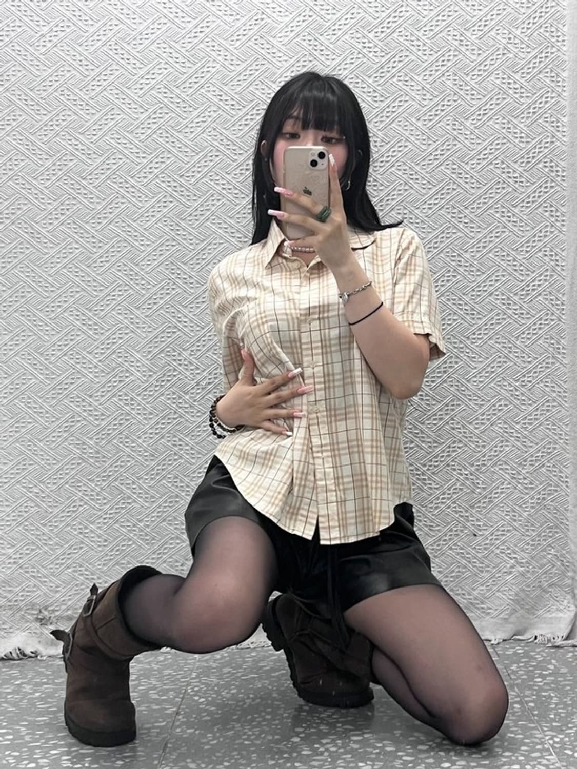 버버리 컨트리 레트로 빈티지 오트밀 반팔 체크 셔츠 XL C12383 상품이미지2