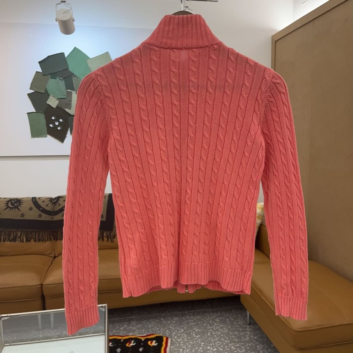 로렌 랄프로렌 코랄 핑크 꽈배기 케이블 가디건 S C06484 상품이미지4