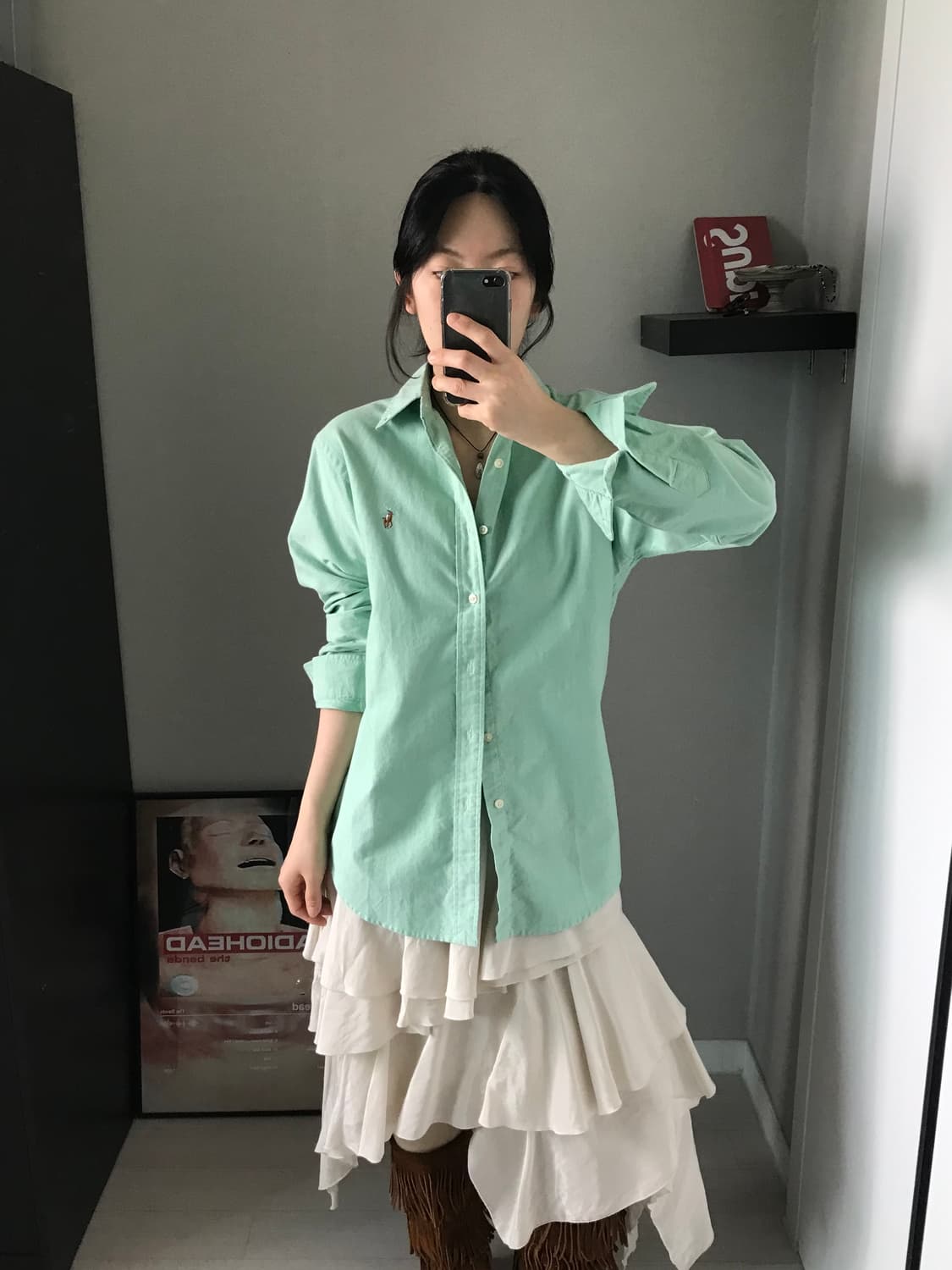 폴로 랄프로렌 QR코드택 포니로고 민트색 셔츠 상품이미지4