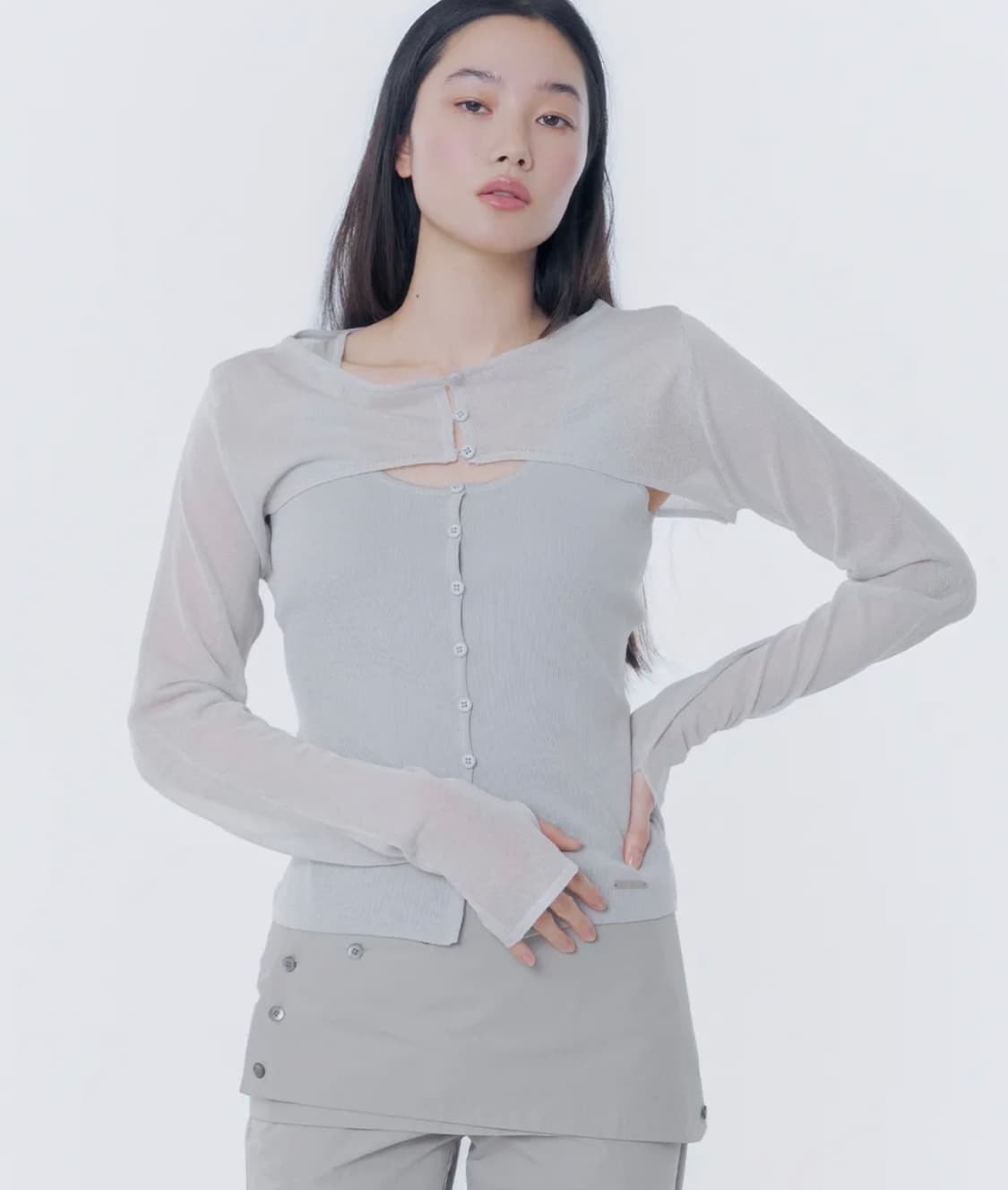 ayered bolero knit top GREY 상품이미지1