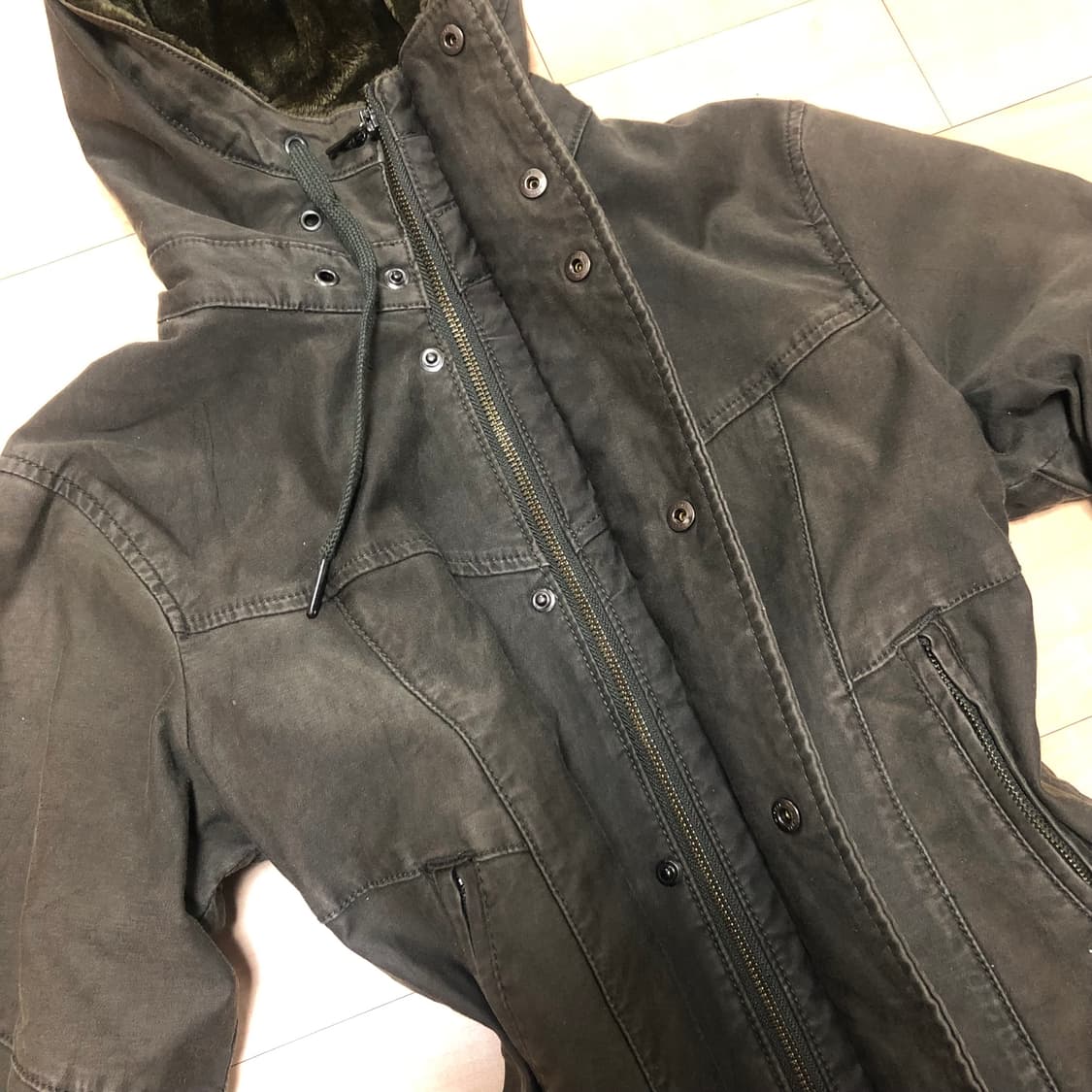 빈티지 카키 하이넥 버클 y2k 숏 후드 퍼자켓 00s 상품이미지2