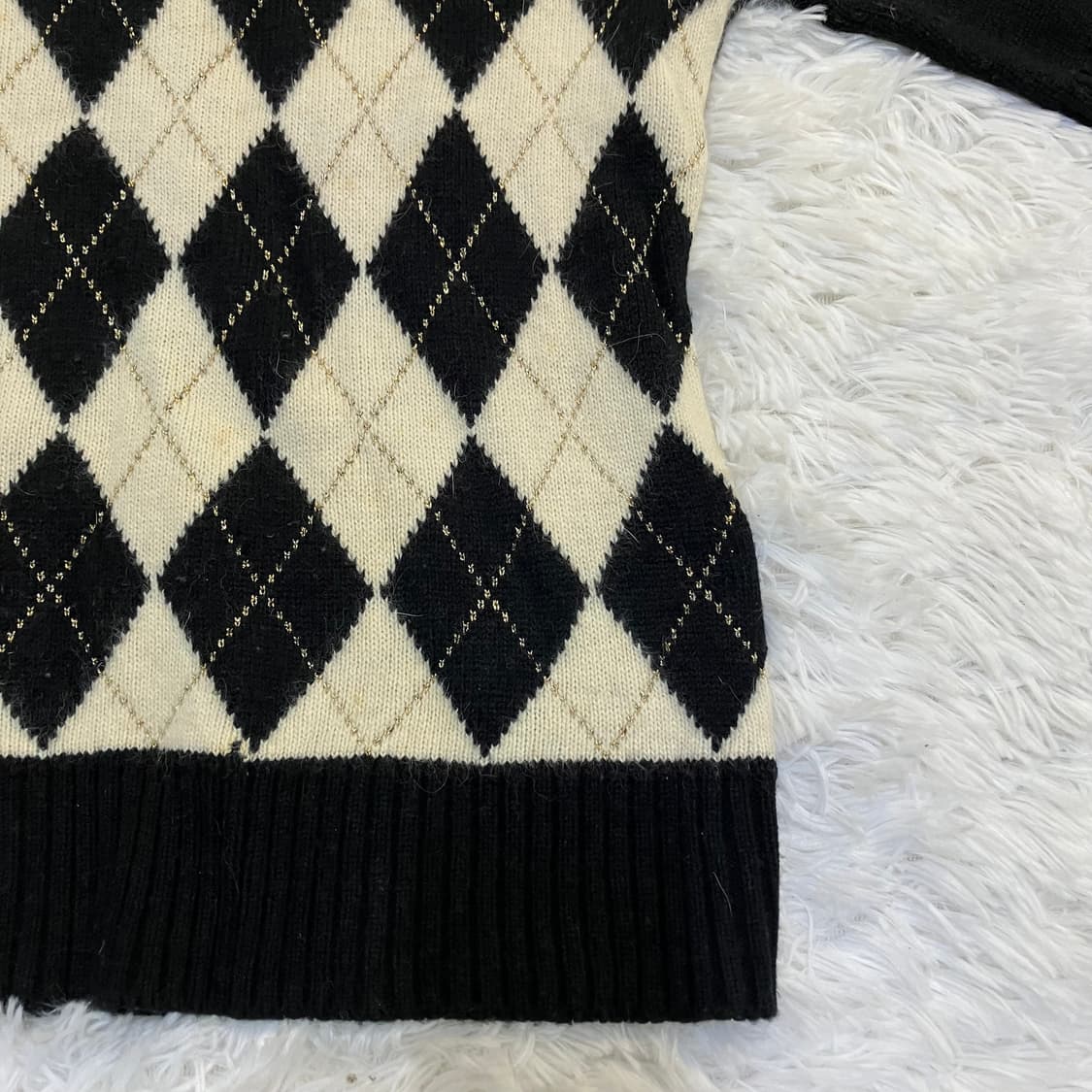 빈티지 아가일 패턴 폴라 반팔 니트 809 y2k 스트릿 갸루 펑키 일본 상품이미지4