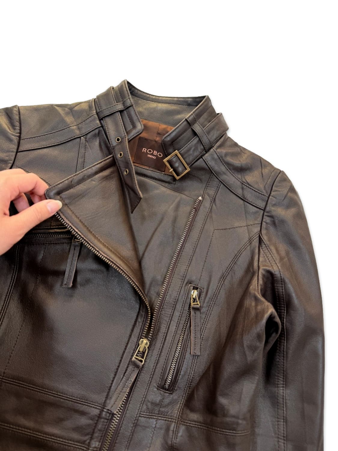 빈티지 ROBO 브라운 가죽 라이더 자켓 상품이미지3