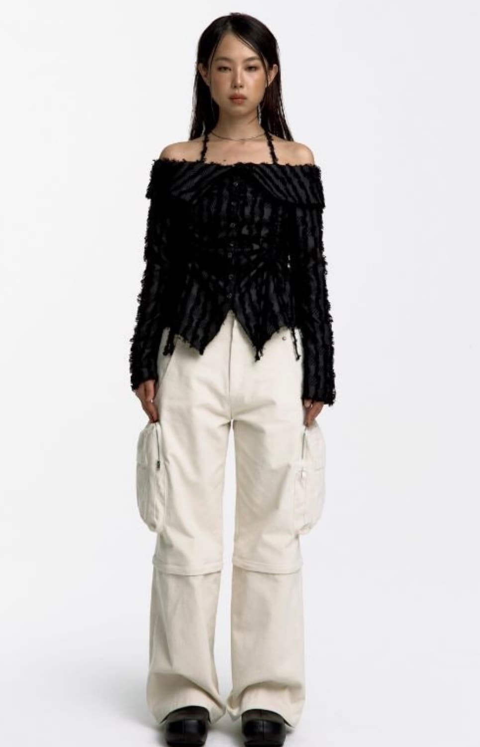 새상품) 카시코 오프숄더 셔링니트 블랙 상품이미지2