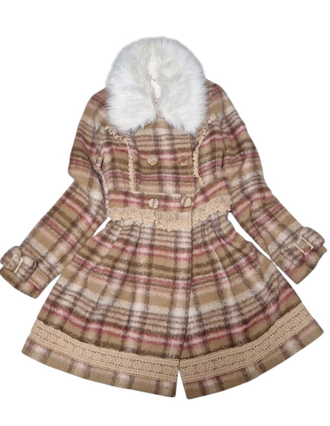 리즈리사 핀터깔 대대장 고전 체크 코트 라떼갸루 모리걸 상품이미지1