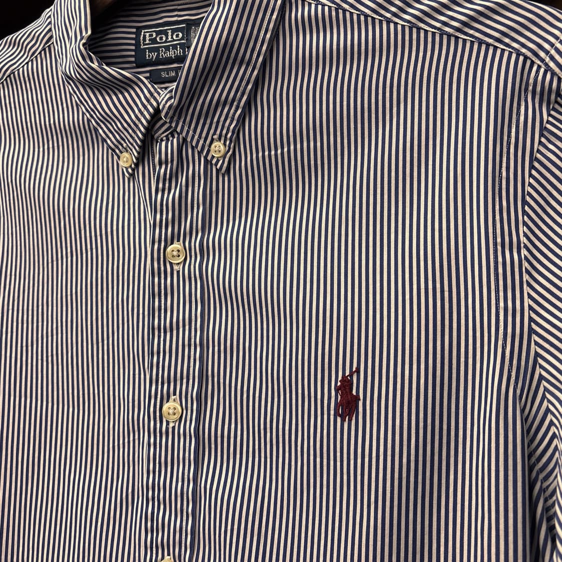 90s 폴로 랄프로렌 슬림핏 스트라이프 버튼다운셔츠 버건디포니 N1100 상품이미지5