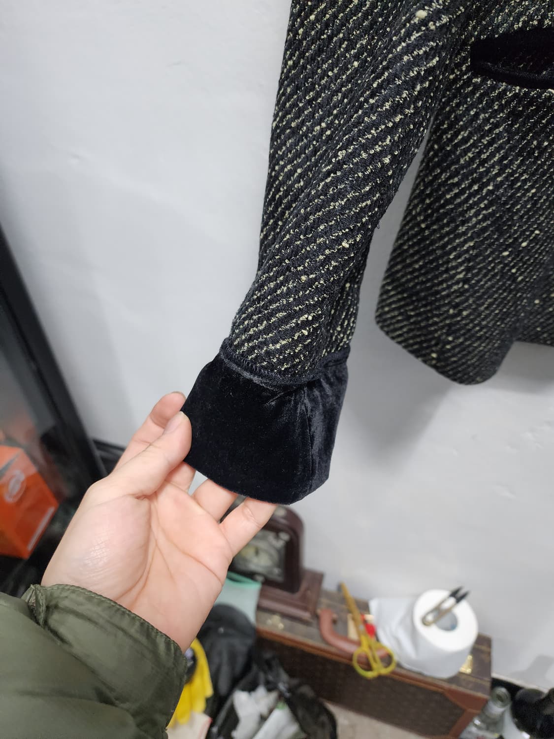 sencemore 테일러드 90s 벨벳 wool 카라 트위드 자켓 상품이미지4