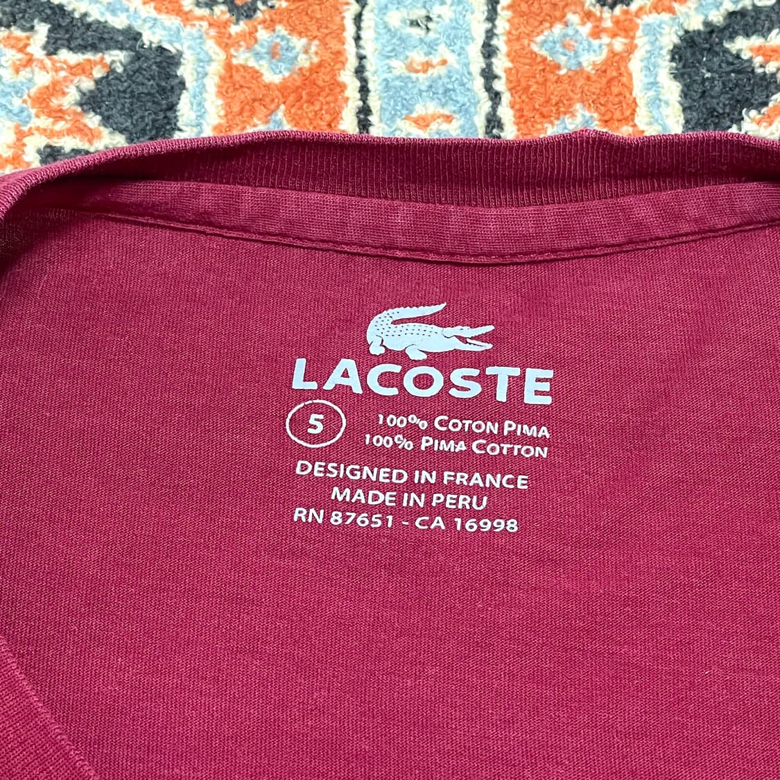 라코스테 버건디 면 반팔티셔츠 호칭5 상품이미지4