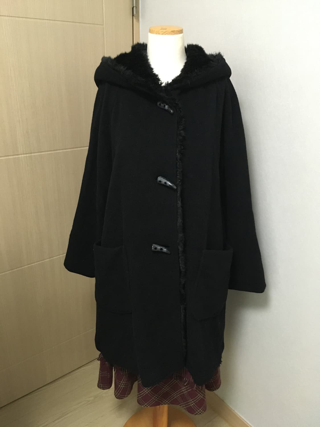 일본빈티지 블랙 울 앙고라 후드 퍼 떡볶이 코트 모리걸 미니멀 상품이미지1