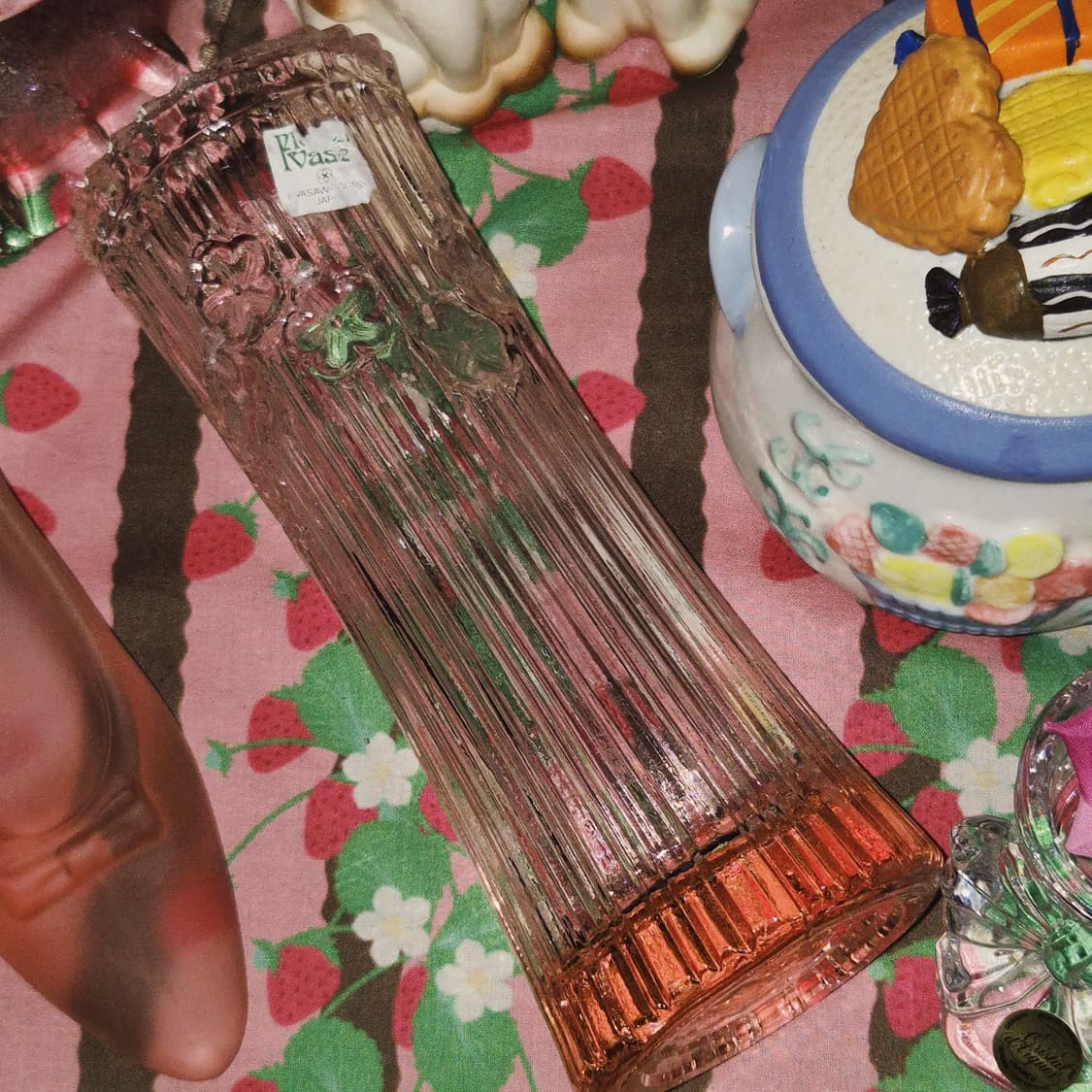 80s 이와사와 플리츠 꽃잎 핑크 기둥 꽃병 상품이미지9