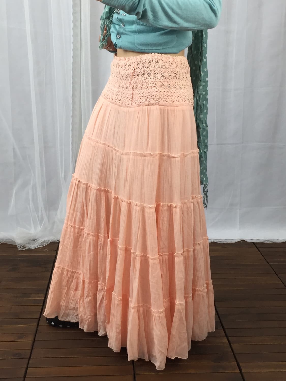 Jpn Peach Tiered Cotton Skirt 상품이미지2