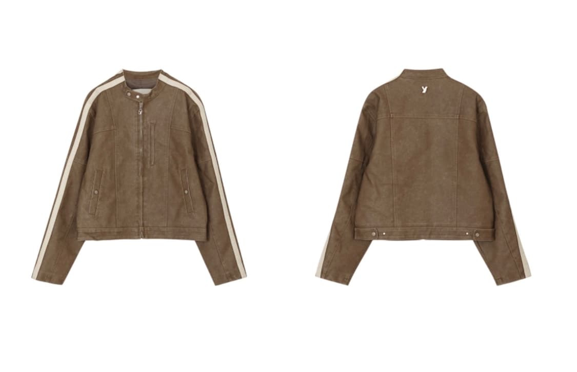 yuse 유즈 컬러블록 레더 바이크 자켓 상품이미지2