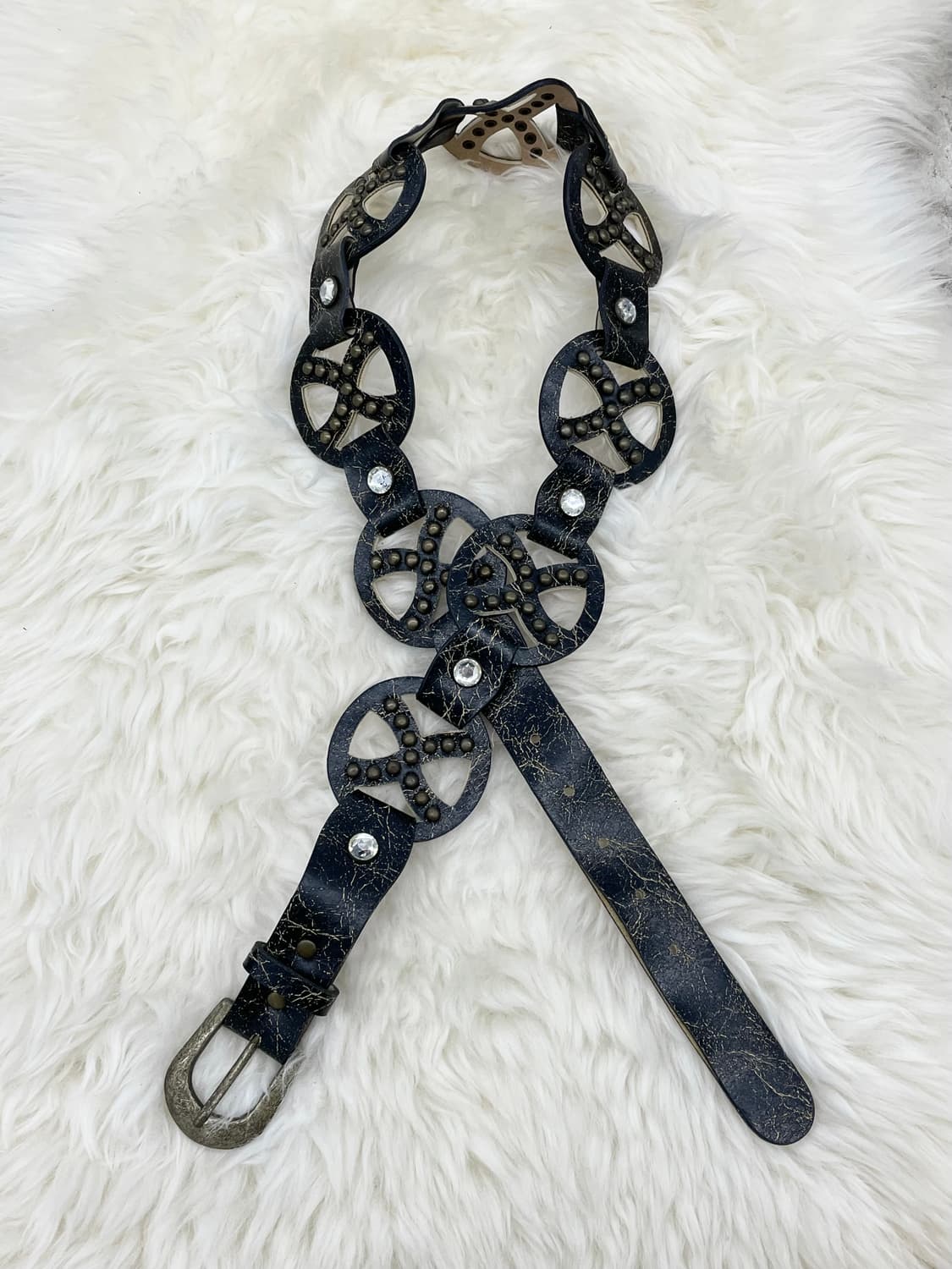 그런지 디테일 큐빅 패턴 벨트 상품이미지1