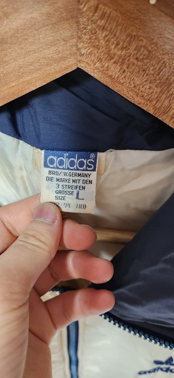 L 아디다스 삼선 80s 서독 경량 점퍼 자켓 아이보리x네이비 상품이미지6