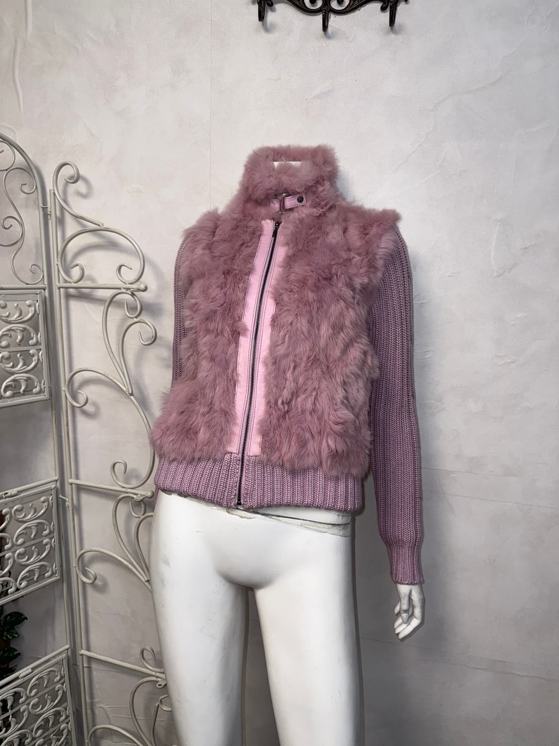 Baby pink lamb skin rabbit fur knit 집업 상품이미지5