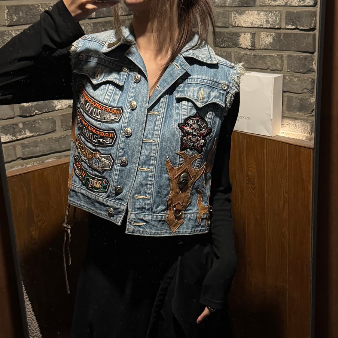 S) 할리데이비슨 H.O.G 커스텀 레이스업 데님 베스트 상품이미지10