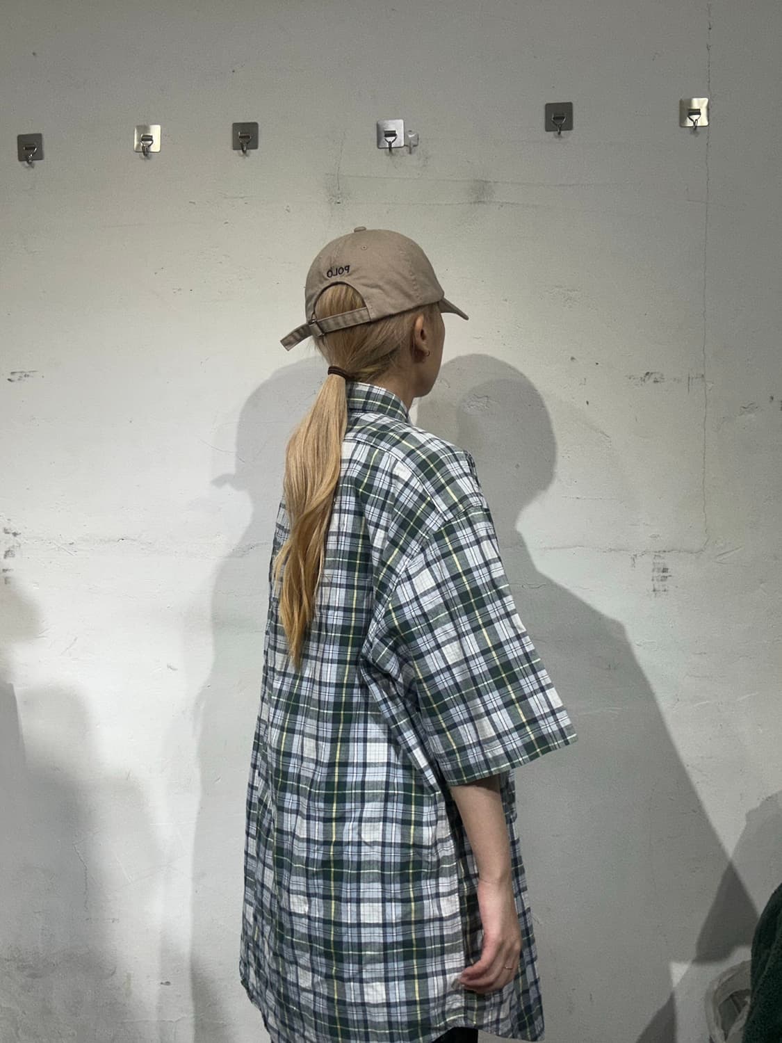 폴로 그린 체크 오버핏 반팔 셔츠 L 상품이미지3