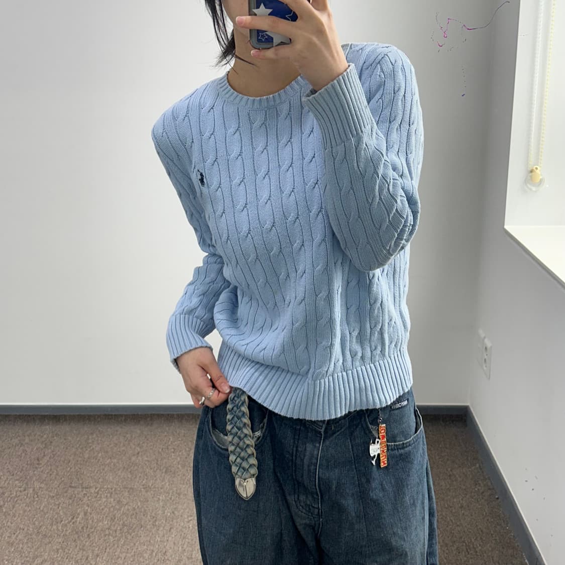 Polo 폴로 네이비 포니 라이트 블루 케이블 니트 상품이미지2