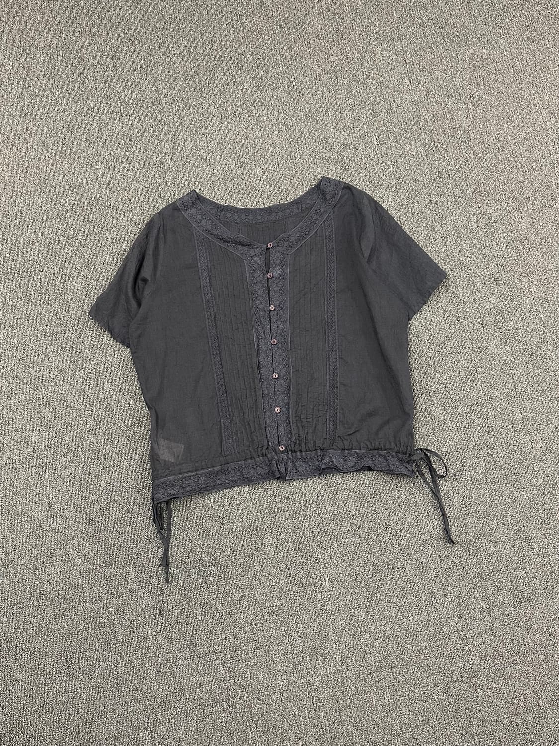 M)Japanese vintage 여성 네이비 레이스 디테일 블라우스 상품이미지1