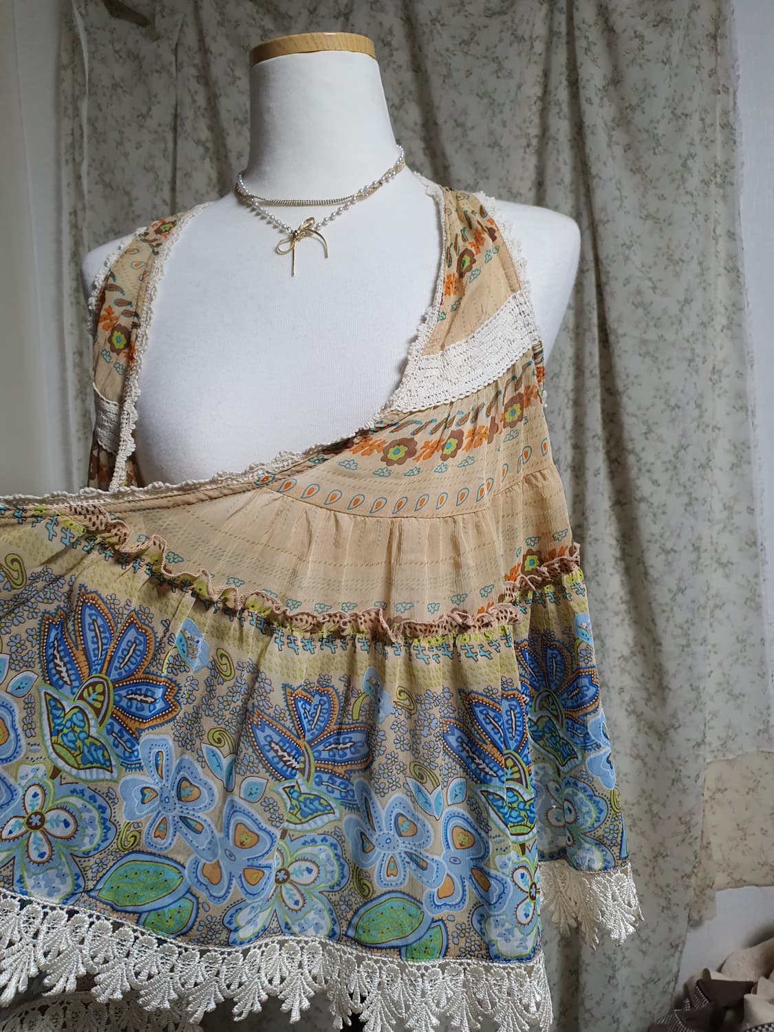 [히피룩] 패턴 레이스 롱 조끼 가디건 상품이미지4