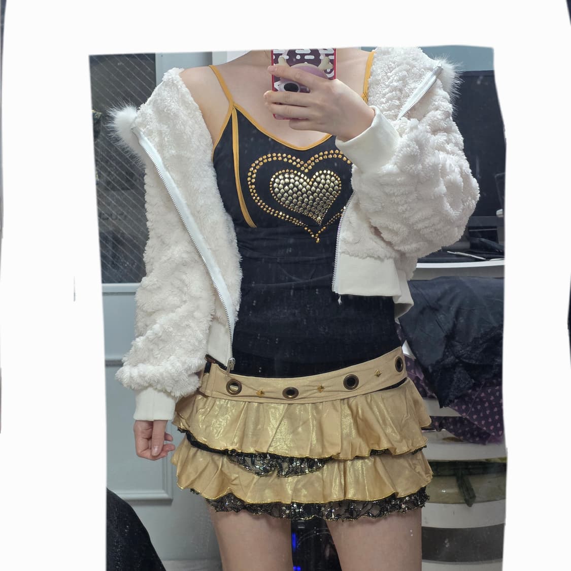 빈티지)블랙x골드 대장오네갸루st 하트글리터 서브컬쳐 코디세트 탑댄스 상품이미지2