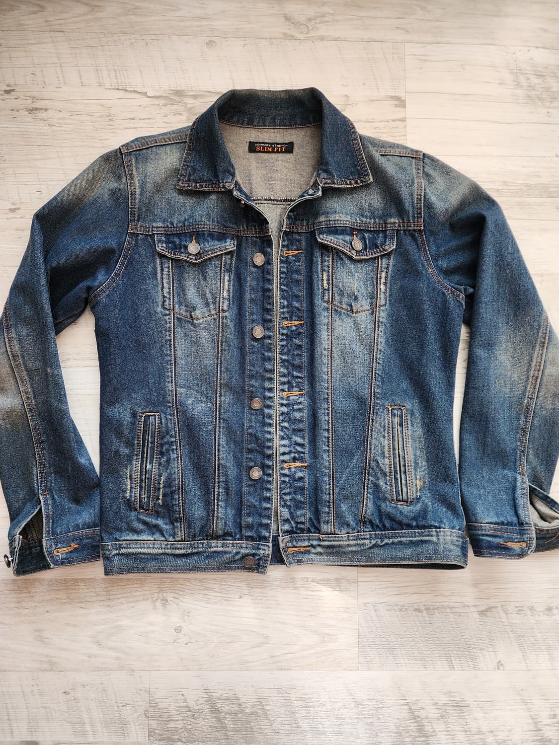 뉴디자인 중청 슬림핏 데님 자켓 팜. (100~103)사이즈 워싱 청자켓 상품이미지1