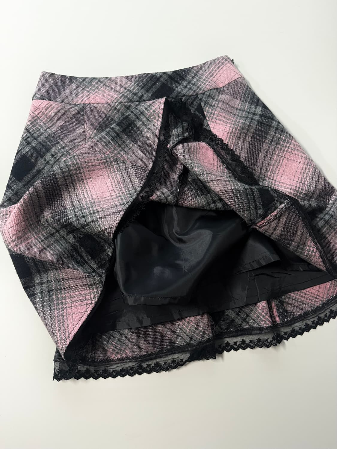 울 블렌디트 체크 글리터 패턴 레이스 밑단 스커트 상품이미지4