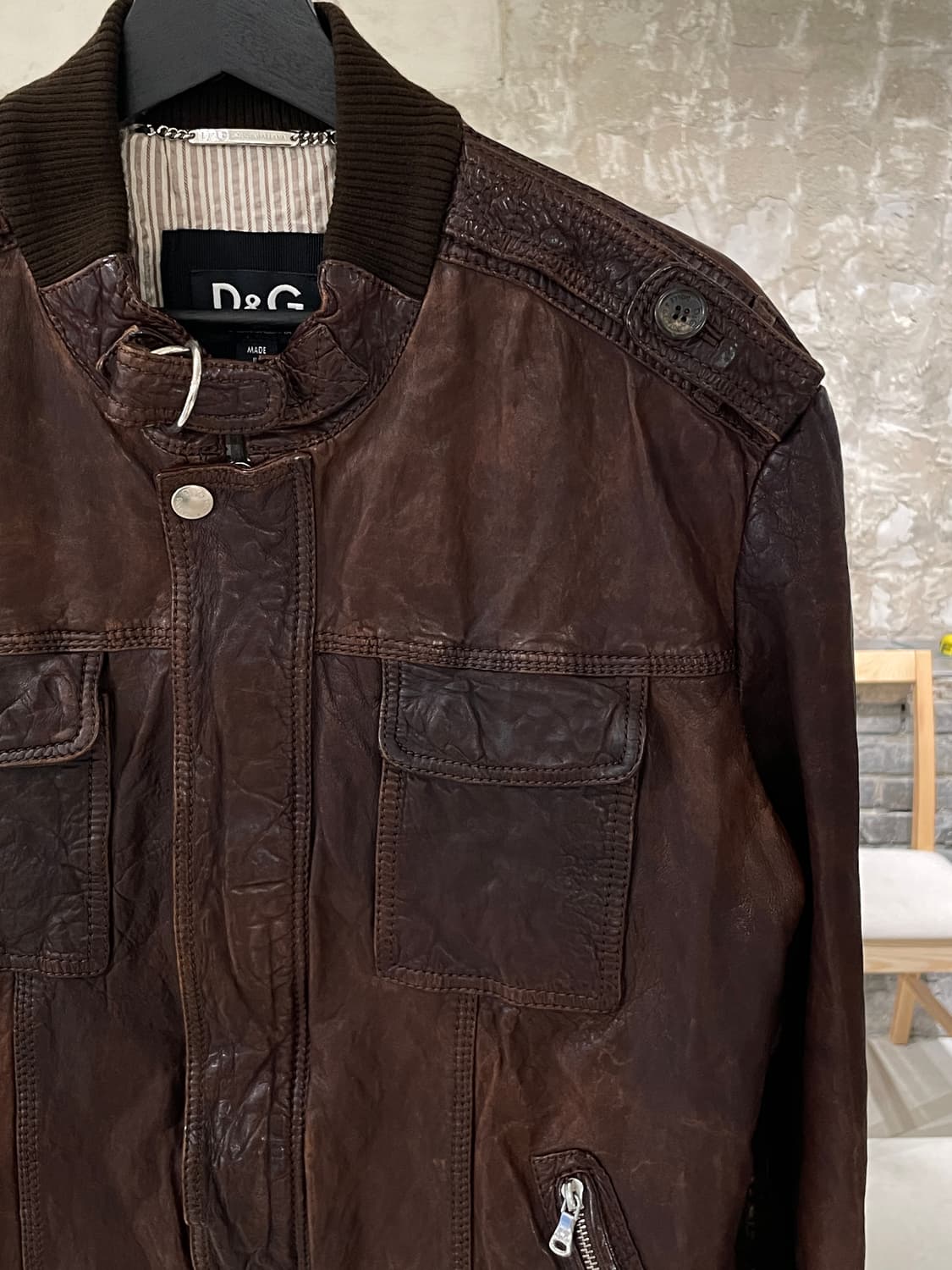 돌체 앤 가바나 브라운 글로시 아넬로 램 레더 자켓 상품이미지3