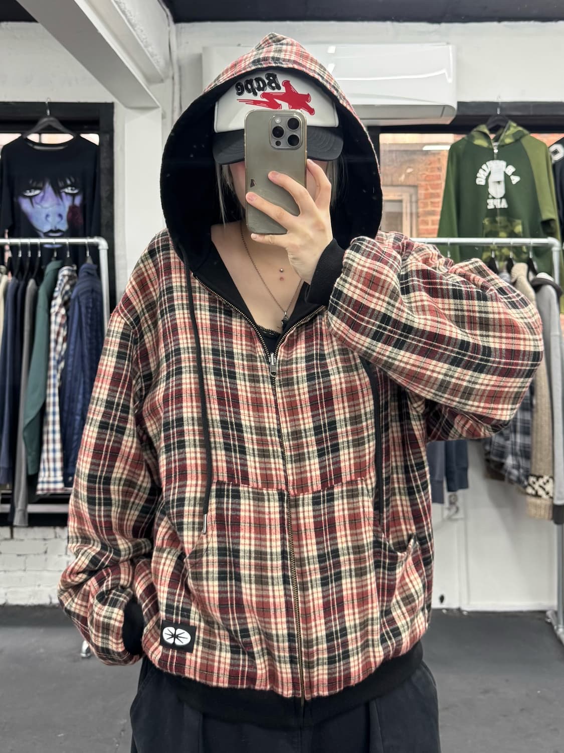 ERTR 리버시블 체크 후드집업 상품이미지1