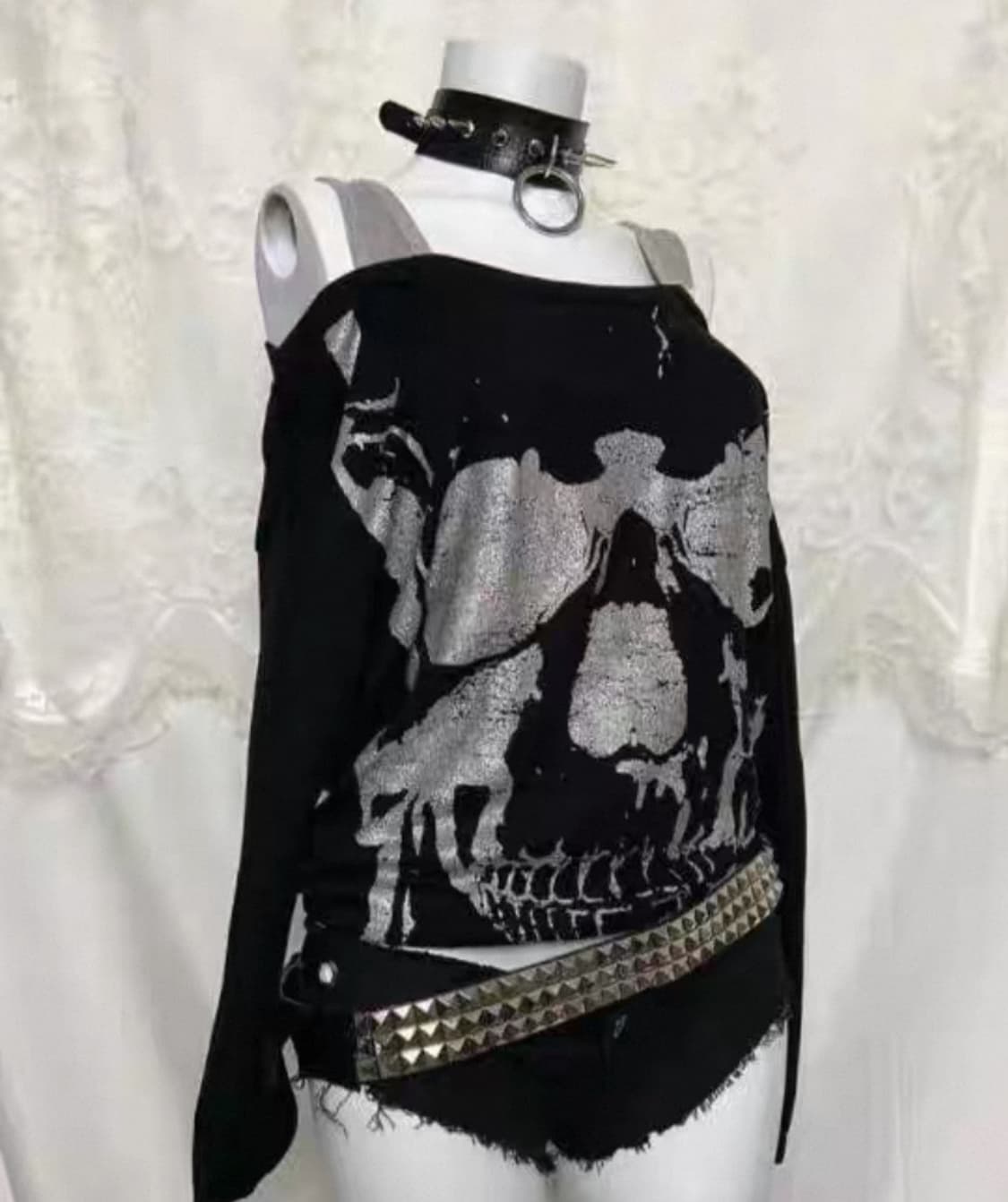 펑크 해골 오프숄더 긴팔 상품이미지1