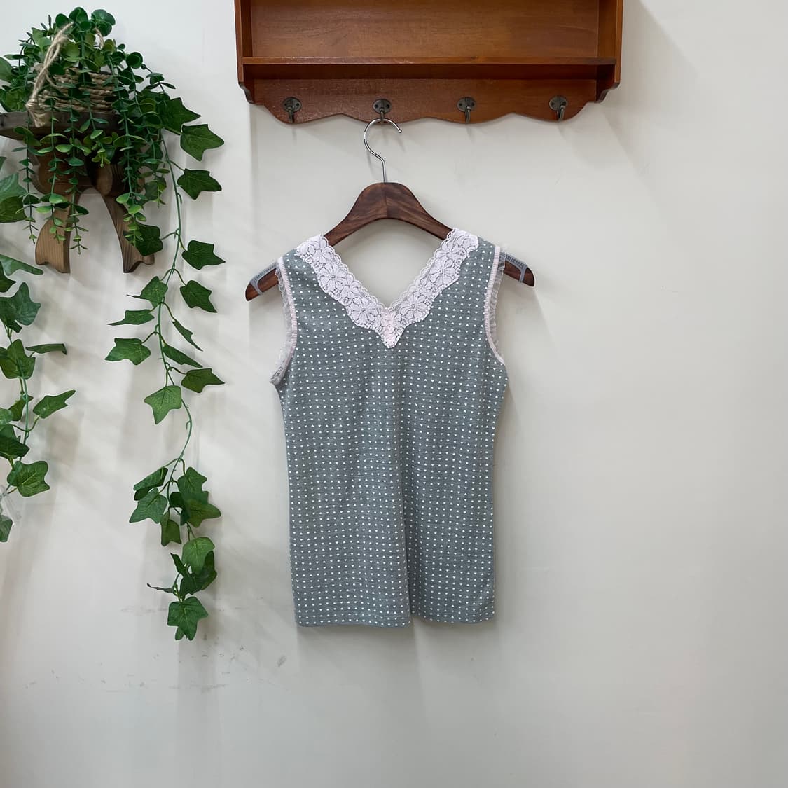 y2k 갸루 그레이 그레이 핑크 하트 레이스 리본 나시탑 상품이미지3