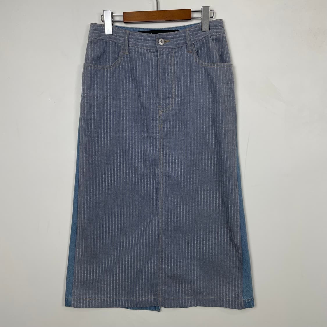 JUCY JUDY 투톤 스트라이프 데님 롱 스커트 상품이미지1